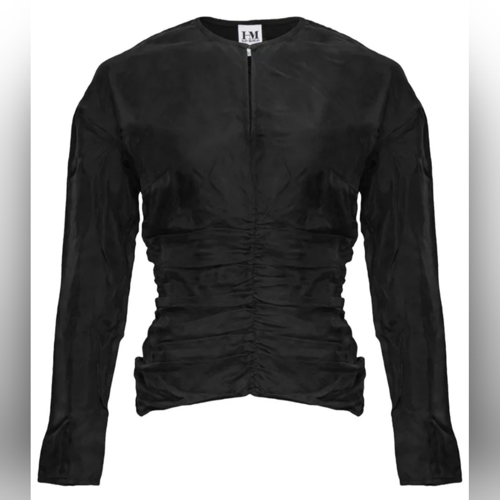 Hilary Macmillan Keyhole Neck Shirred Top Size Small Color Black